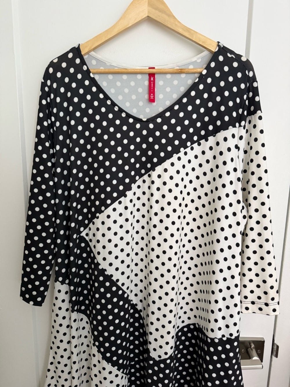 IC by Connie K - Polka Dot Swing Dress - Black & White Colorblock - Picture 3 of 12